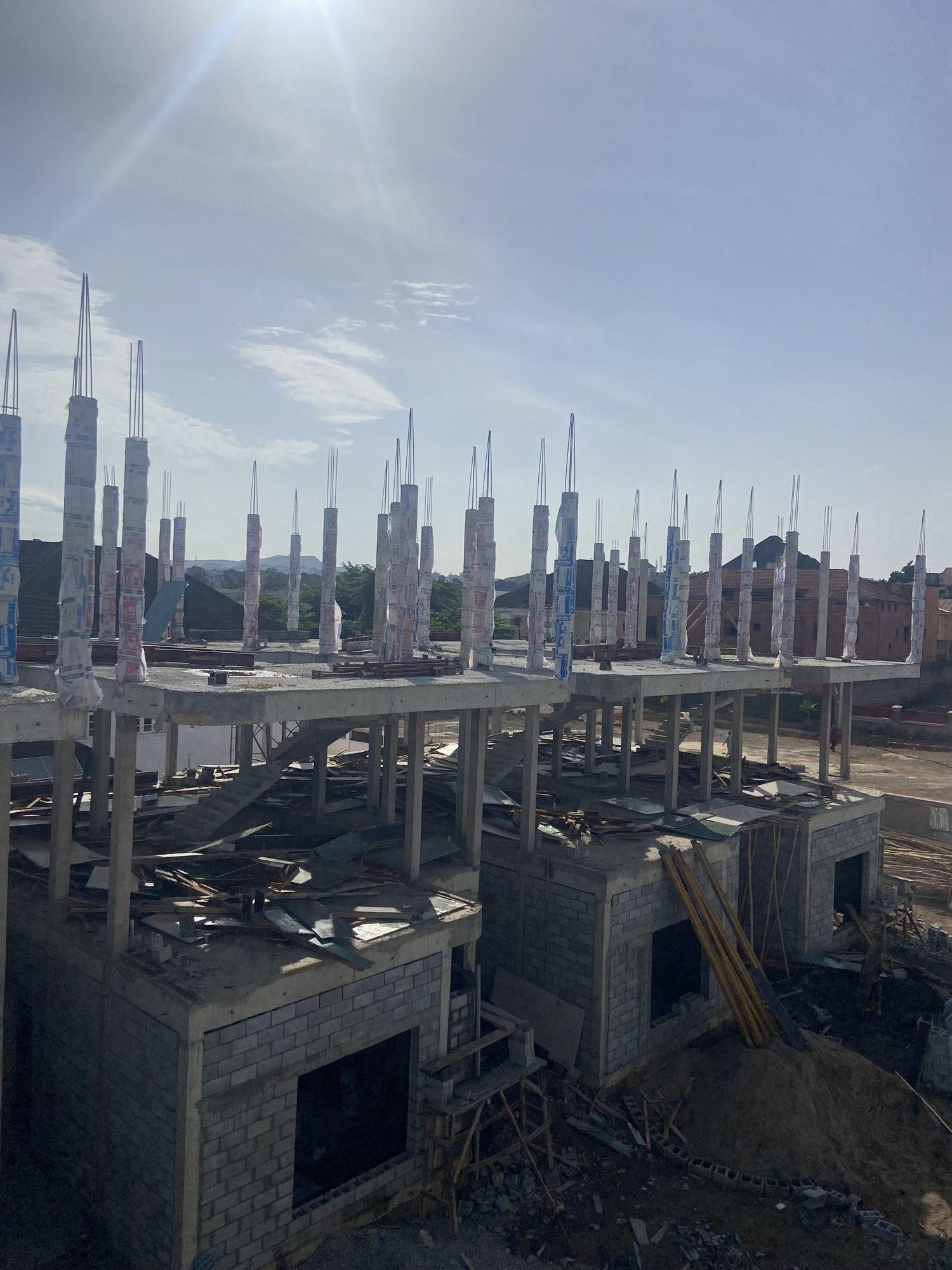 Reinforced concrete columns rising at The Marq, Mabushi, Abuja