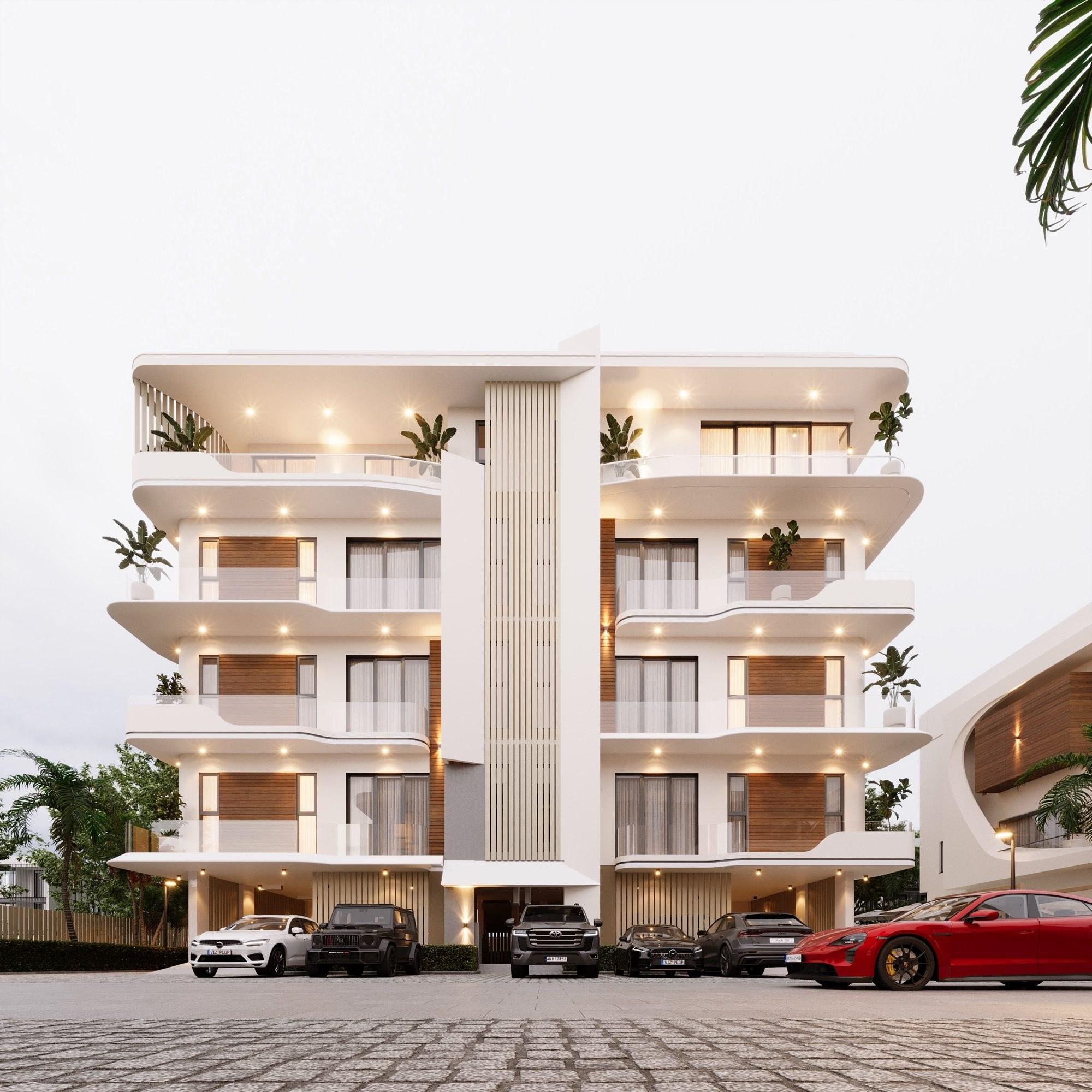 Architectural render of the completed Panarea Villa at dusk, Kado, Abuja