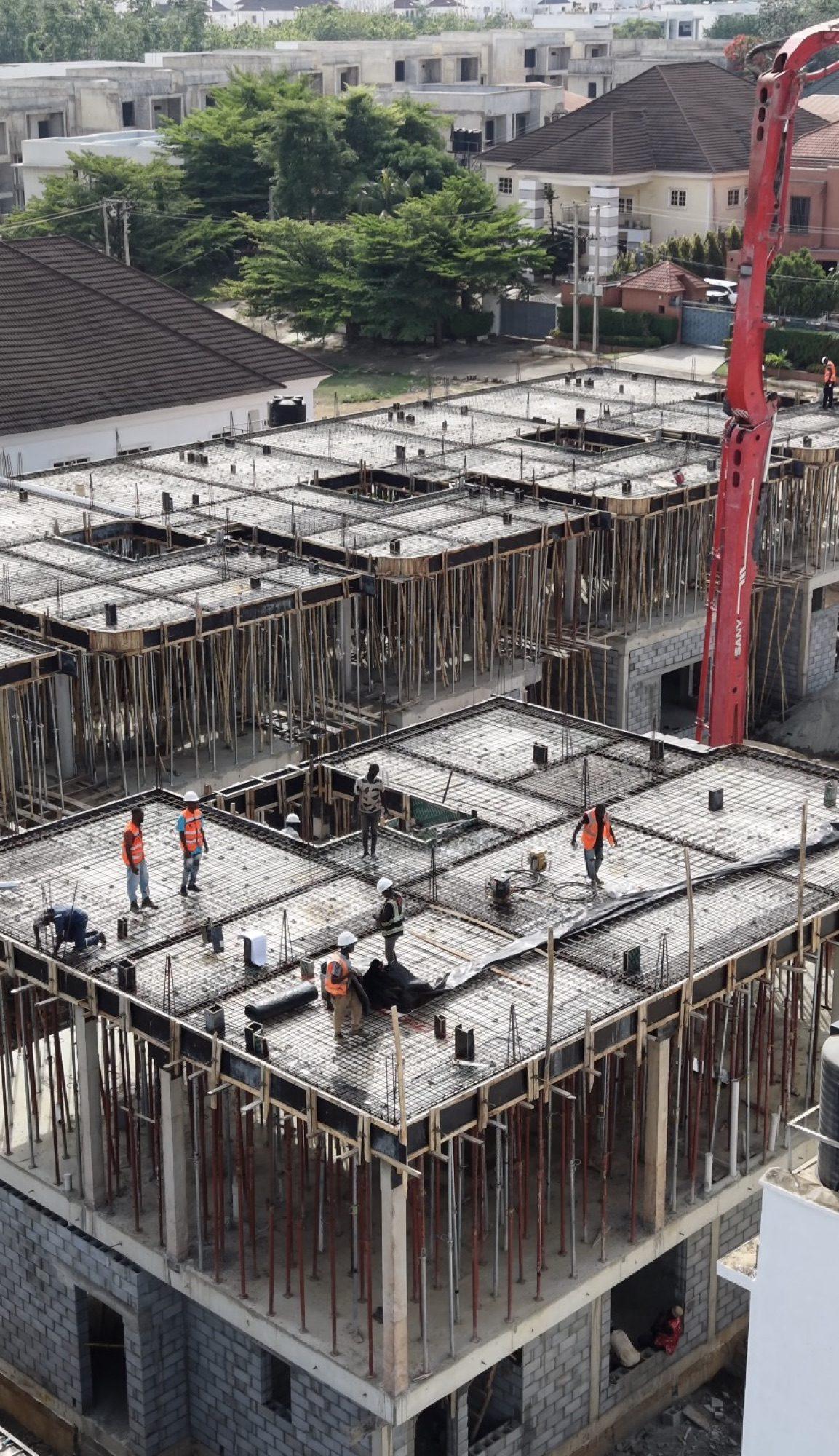 Aerial concrete pour with boom pump, The Marq, Mabushi